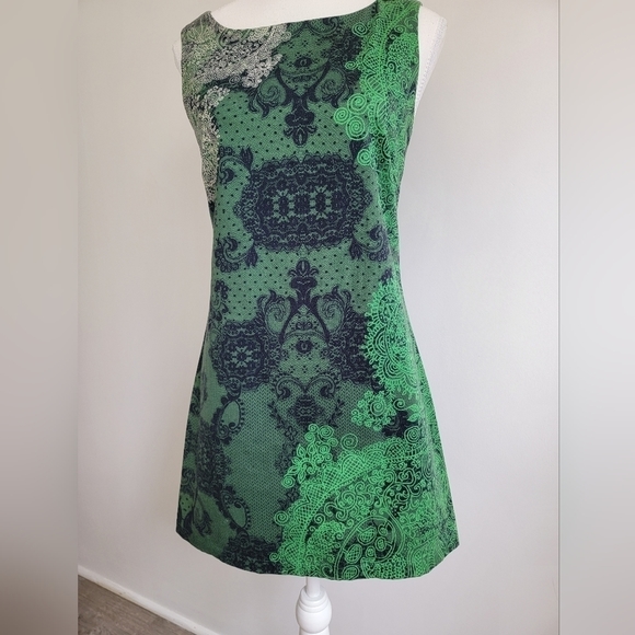 Desigual Fairycore Green Boho Paisley Sleeveless Scoopneck Midi Dress Whimsygoth - Picture 2 of 9